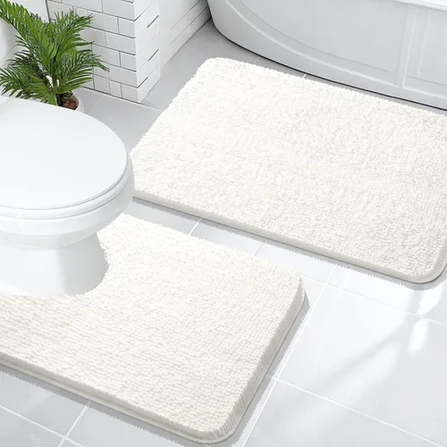 Miniatura 133 de OLANLY Juego de alfombras de baño de 2 piezas, alfombras de baño de chenilla suave y absorbente y alfombra de contorno en forma de U para inodoro