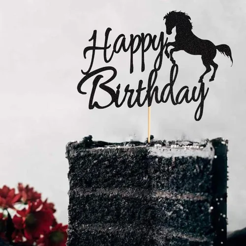 Miniatura 3 de Decoración para pastel de cumpleaños con temática de carreras de caballos, decoración de fiesta de cumpleaños, purpurina negra