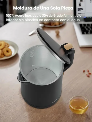 Miniatura 5 de Hervidor eléctrico pequeño, caldera de agua y calentador de 0.8 L, olla de té caliente de 1000 W, acero inoxidable de doble pared al tacto frío