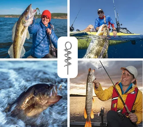 Miniatura 6 de 200 piezas de señuelo suave de cebo de resorte de bloqueo giratorio de pesca al aire libre manivela de gancho de centrado para señuelo suave cebo