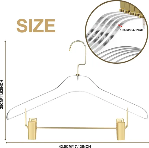 Miniatura 5 de Perchas acrílicas transparentes de calidad 40 para faldas y pantalones, elegante colgador con ganchos dorados, organizador de armario para adultos