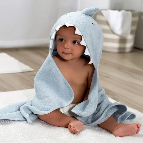 Miniatura 3 de Gerber Baby juego de 4 piezas de toalla con capucha y toallitas con personajes de animales, Tiburón Azul, talle único Azul (Blue Shark)