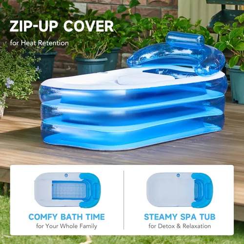 Miniatura 5 de CO-Z Bañera inflable con bomba de aire eléctrica y almohada reposacabezas para baño, bañera inflable portátil para adultos, para exteriores o Azul