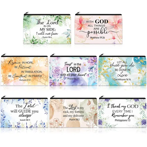 Miniatura 7 de Talltalk 8 piezas de regalos cristianos para mujeres, bolsas de maquillaje cristiano a granel con versículos de la Biblia, bolsa de cosméticos