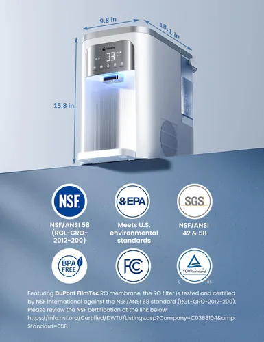 Miniatura 6 de NOVETE Filtro de Agua de Ósmosis Inversa para Encimera, Agua Fría UV hasta 32℉, Certificado NSF/ANSI 42/58, 4:1 Pura a Desagüe, Sin Instalación
