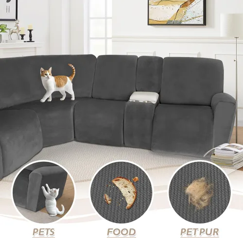 Miniatura 155 de Arfntevss Fundas de sofá seccional reclinable de terciopelo, Funda de sofá seccional de esquina para sofá reclinable, Funda elástica suave
