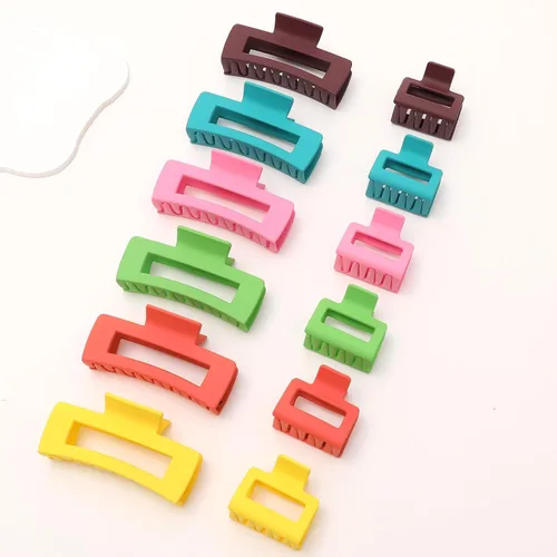 Miniatura 6 de Paquete de 12 pinzas para el cabello cuadradas coloridas y modernas, pinzas rectangulares neutrales grandes y grandes, antideslizantes, mate, Mezcla