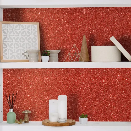 Miniatura 5 de CHIHUT Papel Tapiz con Purpurina Roja Brillante de 15.7''x236'' Adhesivo y Despegable para Paredes de Dormitorio Autoadhesivo Removible Papel de Rojo