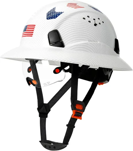 Casco duro de ala completa con patrón de fibra de carbono con visera, casco de seguridad de construcción aprobado por la OSHA para hombres y Fibra