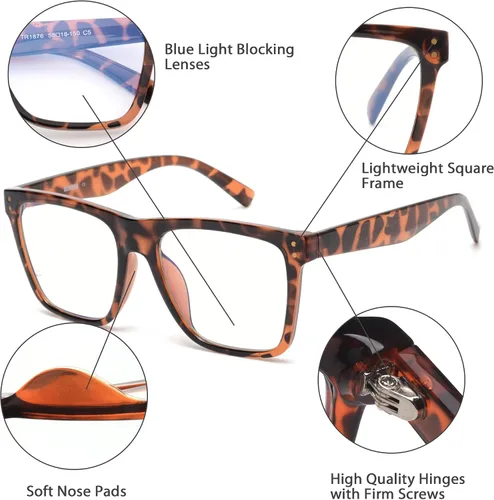 Miniatura 3 de GLINDAR Lentes de bloqueo de luz azul para mujeres y hombres, anteojos cuadrados de gran tamaño para computadora que reducen la fatiga ocular