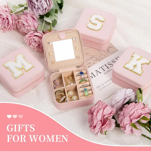 Miniatura 5 de Ulico Joyero de viaje para joyas, organizador de joyas pequeño con espejo, caja organizadora de joyas, artículos esenciales de viaje, regalos