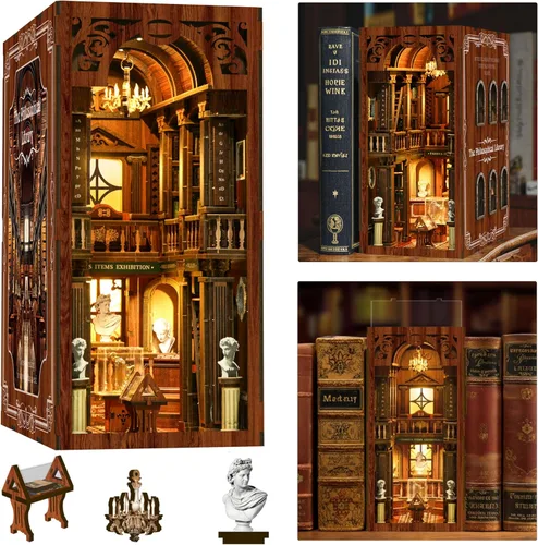 Miniatura 20 de ISSEVE Kit de Rincón de Libros, Rompecabezas de Madera 3D DIY Casa de Muñecas Booknook para Adultos, Kit de Casa en Miniatura Diminuta Decoración