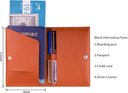 Miniatura 4 de Funda para pasaporte para pasaporte de viaje para mujer, cartera de viaje esencial para hombres y familia. Marrón y negro