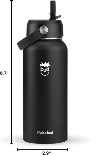 Miniatura 9 de Botella de agua aislada de 32 onzas, de acero inoxidable, botella a prueba de derrames con 3 tapas, sin BPA, aislada al vacío, mantiene las bebidas