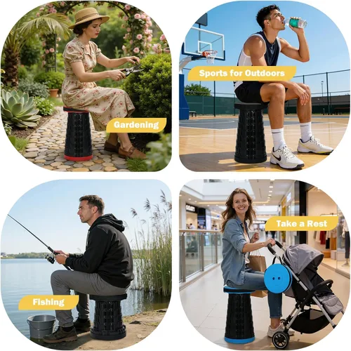 Miniatura 8 de Taburete plegable portátil, taburetes plegables retráctiles ajustables, asiento plegable mejorado para pesca al aire libre, senderismo, jardinería