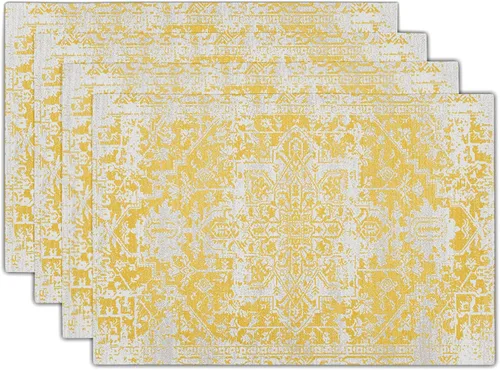 Juego de 4 manteles individuales bohemios color gris y amarillo, manteles individuales étnicos bohemios, lavables, cocina, comedor, vintage,