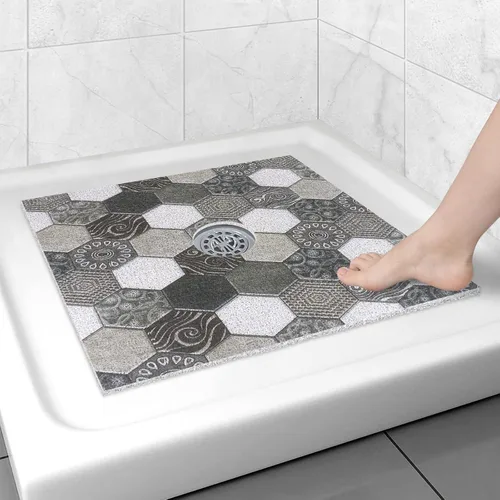 Miniatura 43 de Alfombrilla de ducha cuadrada antideslizante: 24 x 24 pulgadas para ducha interior con orificio de drenaje en el medio, tapete de ducha de masaje