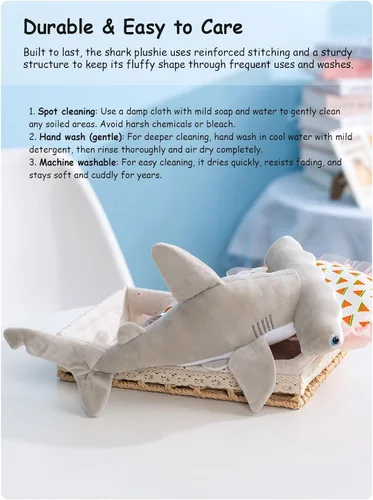 Miniatura 9 de Lindo juguete de peluche de tiburón martillo, adorable animal de mar de peluche de tiburón suave de 12 pulgadas para niños, esponjoso, regalo