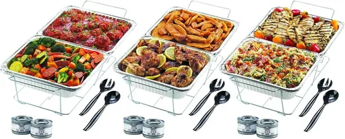 Miniatura 2 de Juego de platos desechables para rozar, combo de chafer para servir buffet (30 piezas)