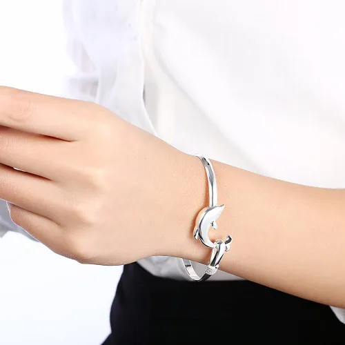 Miniatura 7 de Cutesmile Joyas de moda 925 de plata esterlina lindo delfín pulseras para mujer, Plata