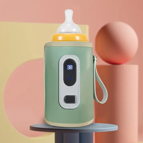 Miniatura 7 de Calentador de biberones USB, protector de calor de leche para bebés con pantalla LED para el hogar, viajes, automóvil (verde)