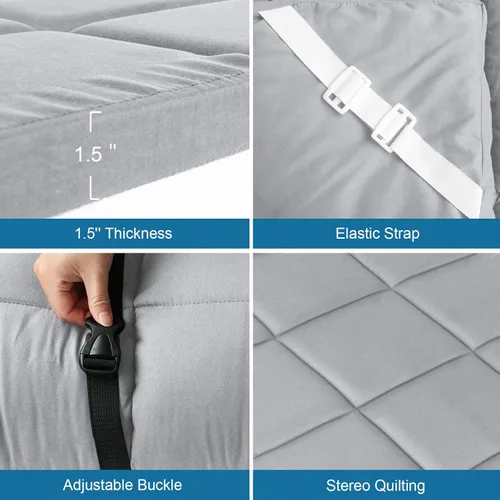 Miniatura 2 de Cubrecolchón para catre (grosor mejorado), almohadillas acolchadas de espuma para camping, almohadilla suave y cómoda para catre, solo la Gris