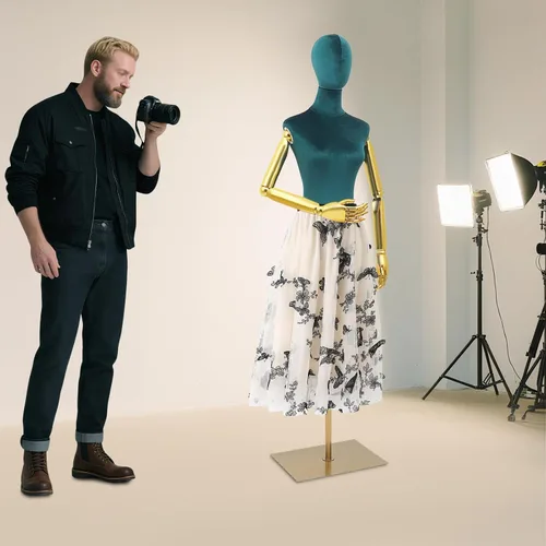Miniatura 7 de Maniquí femenino, torso de vestido femenino con base y altura ajustable, torso de maniquí para ropa, vestido, exhibición de joyas (verde, alto)