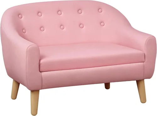 Qaba Sofá para Niños de 2 Asientos, Sofá Sillón para Niños Pequeños, Tela Similar al Lino y Marco de Madera Silla Sofá para Edades 3-7, Asiento de