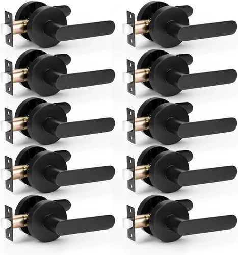 KNOBWELL Paquete de 10 manijas de puerta de color negro mate, manijas de puerta de paso resistentes, perilla interior negra para apertura a la