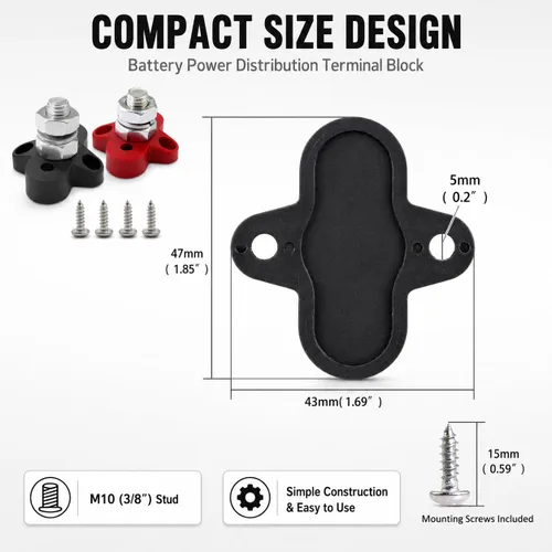 Miniatura 2 de Hart Horse - Bloque de terminales de barra de autobús, conexión a la alimentación de batería, distribución de energía M6 para camión, RV y barco