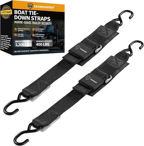 Seamander Correas de Amarre de Barco a Remolque - Amarres de Popa de Grado Marino de 2 pulgadas x 48 pulgadas Correas Ajustables para Remolque de