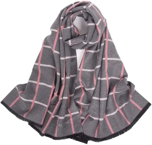 Miniatura 2 de Suzy Levian Bufanda de invierno a rayas geométricas grises y rosas para mujer, Rosado
