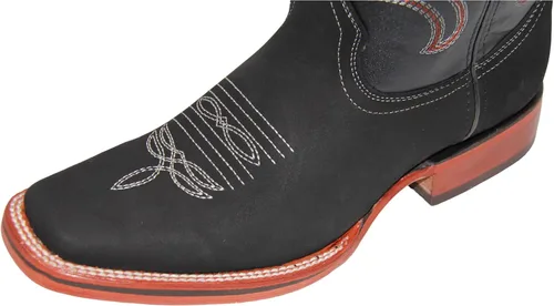 Miniatura 6 de Botas vaqueras de cuero genuino con punta cuadrada para hombre