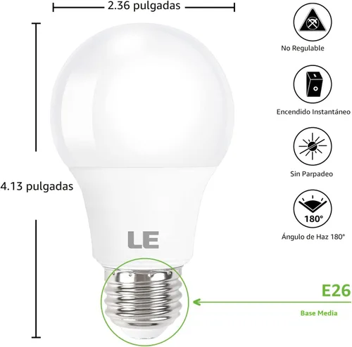 Miniatura 6 de LE Bombillas LED equivalentes a 60 W, 9 W, 800 lúmenes, no regulables, blanco cálido suave 2700 K, base media estándar A19 E26, 10000 horas de vida