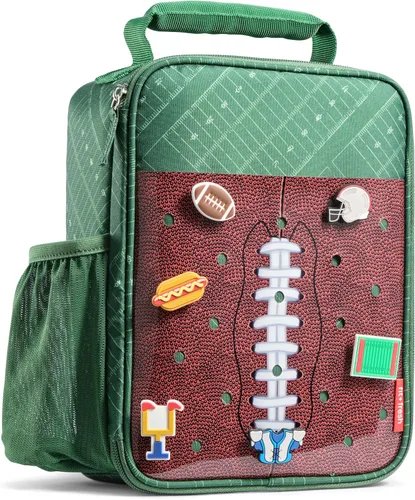 Fit & Fresh Lonchera personalizable con dije para niños y niñas, lonchera infantil de fútbol con 6 dijes deportivos, bolsa de almuerzo reutilizable