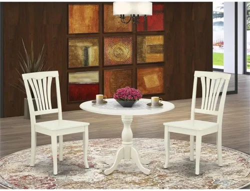 Miniatura 2 de East West Furniture El juego de habitación Dublin de 3 piezas contiene una mesa de comedor redonda con gotas y 2 sillas de asiento de madera, 42 x