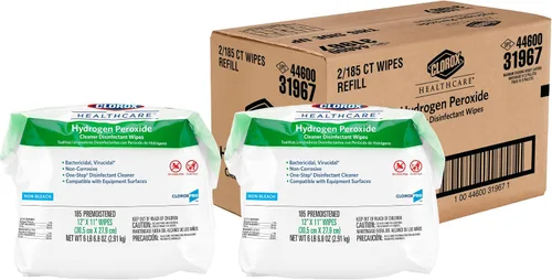 Miniatura 9 de Clorox Healthcare Toallitas desinfectantes limpiadoras de peróxido de hidrógeno, 12 x 11 pulgadas, repuesto para cubo, 185 unidades, paquete de 2