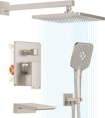 Miniatura 13 de Gabrylly Sistema de ducha dorado, juego de grifo de ducha montado en la pared para baño con cabezal de ducha de lluvia de alta presión de 10 Oro