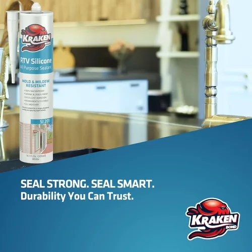 Miniatura 6 de Kraken Bond Sellador de silicona gris resistente al agua Cartucho de 100 a 10 onzas líquidas – RTV silicona calafateo para cocina y baño, todo