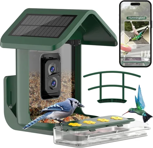 Miniatura 14 de Alimentador para pájaros con cámara con energía solar: Alimentador inteligente para pájaros con cámara de 2K de alimentación en vivo para el patio