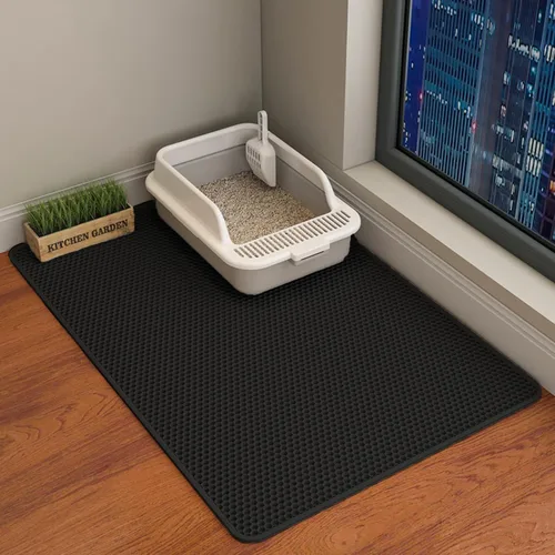 Miniatura 12 de HCY&WLD Tapete para arena de gatos, 45x26/35x24/30x22/24x18 pulgadas, tapete de doble capa para caja de arena de gatos, EVA antideslizante