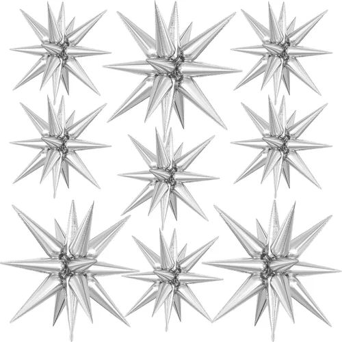 Miniatura 29 de 9 piezas de globos de estrella beige, grandes globos de papel de aluminio en forma de estrella en explosión, globos de Mylar en punta color crema
