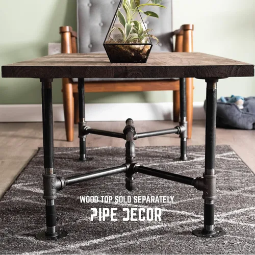 Miniatura 5 de PIPE DECOR Juego de patas de mesa auxiliar, kit de base de mesa industrial rústica para sala de estar, oficina, tuberías y accesorios ásperos