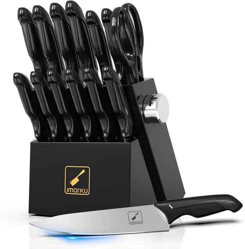 imarku - Juego de cuchillos de cocina, juego de 14 cuchillos de acero inoxidable de alto carbono, juego de cuchillos ultraafilados para cocina con