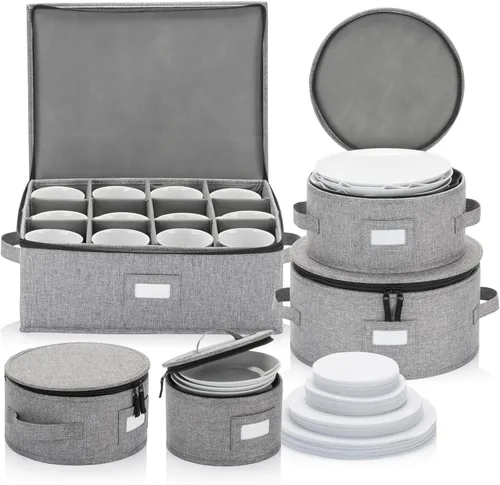 Miniatura 18 de Contenedor de almacenamiento de porcelana para platos de cena - Se adapta a platos de hasta 11.5 pulgadas de ancho - Incluye 12 separadores