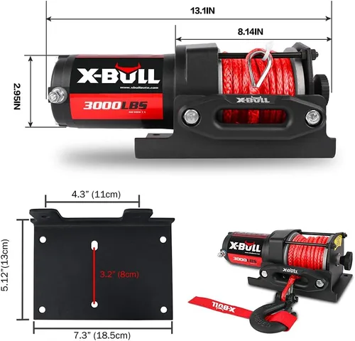 Miniatura 2 de X-BULL Cabrestante eléctrico de 12 V, 3000 libras, cuerda sintética, cabrestante eléctrico para remolcar ATV/UTV todoterreno con soporte de montaje