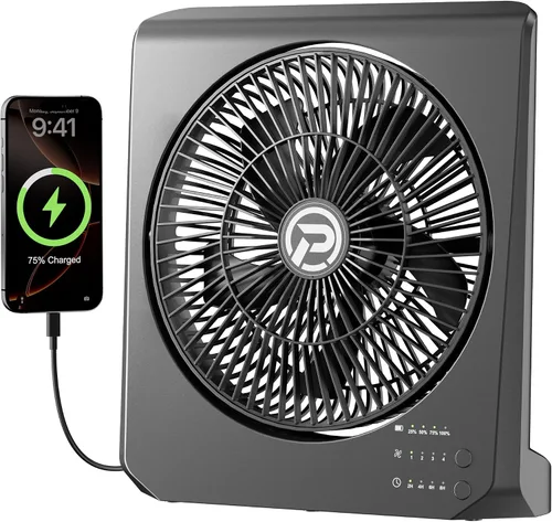 PANERGY Ventilador de batería recargable de 20000 mAh, ventilador de caja cuadrada de 10 pulgadas con tiempo de funcionamiento de 55 horas, 4