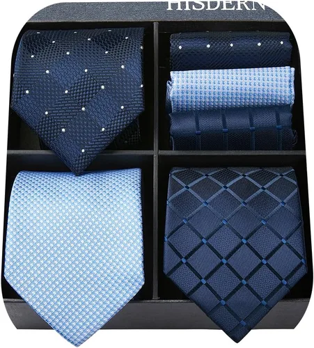 HISDERN Juego de corbatas extralargas para hombre y pañuelo de bolsillo de 63 pulgadas, colección XL, caja de regalo, corbata, lote de 3 unidades