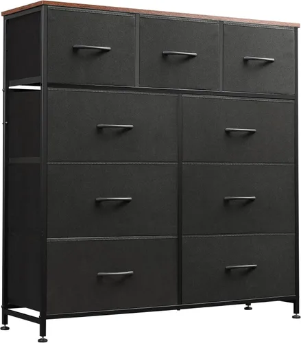 WLIVE Cómoda de 9 cajones, torre de almacenamiento de tela para dormitorio, pasillo, armario, organizador alto tipo cómoda para dormitorio con Negro