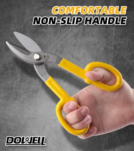 Miniatura 5 de DOWELL Cortadores de metal de 8 pulgadas con hoja plana, con cómodo mango de goma amarilla para manitas, techadores, mecánicos, propietarios